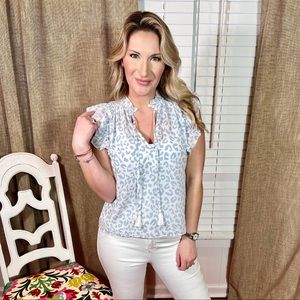 Flutter sleeve leopard blouse
